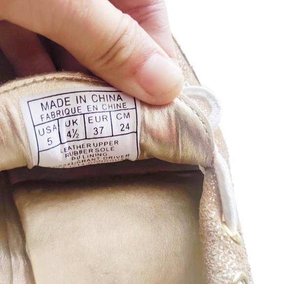 Cole Haan Loafers Bow Gold Suede Leather Slip Ons - Picture 5 of 6